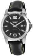 Longines Herreur L3.759.4.58.3 Conquest Sort/Læder Ø41 mm