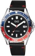 Q&Q Herreur A172J342Y Classic Sort/Læder Ø43 mm