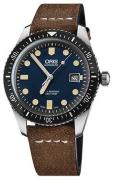 Oris Herreur 01 733 7720 4055-07 5 21 02 Diving Blå/Læder Ø42 mm