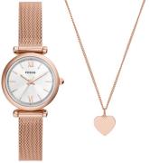 Fossil Dameur ES5314SET Carlie Sølvfarvet/Rosaguldtonet stål Ø28 mm
