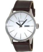 Nixon Herreur A1051113-00 The Sentry Leather Sølvfarvet/Læder Ø42