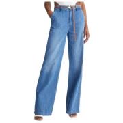 Regular Waist Palazzo Jeans i vasket bomuld