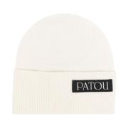 Hvid Logo-Patch Strikket Beanie