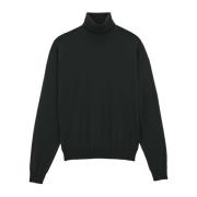 Sort Strik med Turtleneck og Broderet Logo