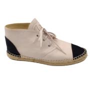 Beige Læder Snørebånd Espadrille Støvler