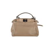 Beige Læder Fendi Peekaboo Taske