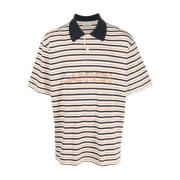 Beige Polo T-shirt med Stribemønster