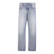 Blå Stonewashed Jeans med Lige Snit