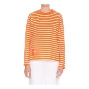 Orange Stribet Sweater med Rund Hals