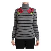 Grå Blomstret Turtleneck Sweater