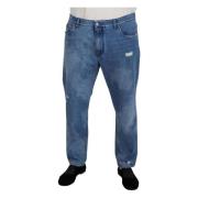 Blå Vasket Bomuld Afslappet Denim Jeans