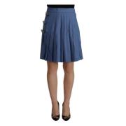 Blå Pyntet Plisseret Mini Nederdel
