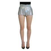Sølv Holografiske Højtaljede Hot Pants Shorts