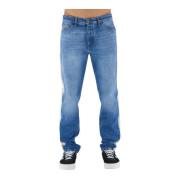 Indigo Denim Straight Leg Jeans med Side Striber