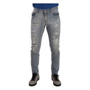 Lysblå Tattered Bomuld Regular Denim Jeans