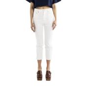 Hvide Cropped Jeans, Slim Fit, Ankellængde