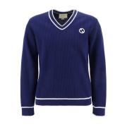 Blå Logo Patched V-Neck Sweater