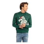 Grøn Cashmere Blandings Sweater med Merry Xmas Print