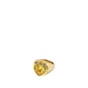 Vintage Messing og Guldbelagt Ring med Gul Krystal