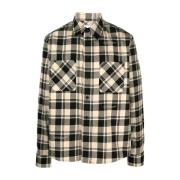 Beige Check-Print Flannel Skjorte