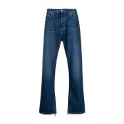 Blå Jeans med Logo Patch og Ankellukninger