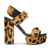 Ava leopard print læder plateau sandaler