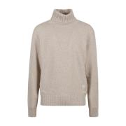 Beige Cashmere Turtleneck Sweater med Broderet Logo