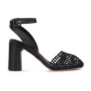 Sort Raffia Sandal med Læderrem