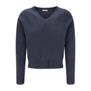 Blå Cashmere Sweater med Lange Ærmer