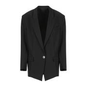 Sort Viskose Blazer med Peak Revers