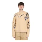 Beige Mænds Sweater med Malet Effekt