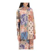 Silkeskjorte med patchwork-effekt og paisley- og blomstermotiver