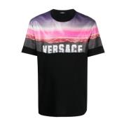 Sort Jersey Bomuld T-shirt med Versace Hills Print