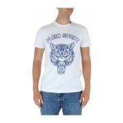 Hvid Print Rund Hals T-shirt