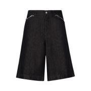 Sort Denim Bermuda Shorts med Logo Plaque