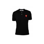 Sort Bomuld Polo Shirt med Røde Hjerter