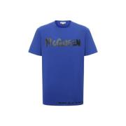 Blå Bomuld T-Shirt med Logo Print