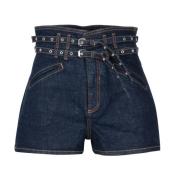 High-Waisted Denim Shorts med Spænder