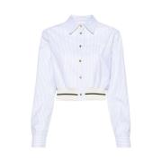 Blå/hvid stribet skjorte med palmetræ broderi