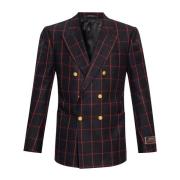 Sort Uld Flannel Dobbelt Brystet Blazer