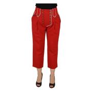 Rød knapudsmykkede højtaljede bukser