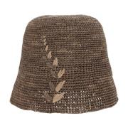 Håndlavet Raffia Sommerhat med Broderi