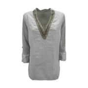 Perle Linned Bluse med Perlebroderi