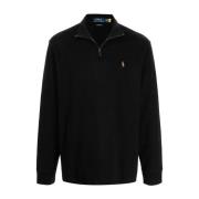 Bomuld Half-Zip Sweatshirt med Læderdetaljer