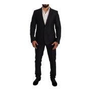 Blå Jacquard Mønster Slim Fit Suit