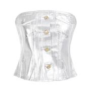 Foil Corsage Denim Top