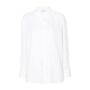 Hvid Bomuldspoplin Skjorte med Søm Detaljer