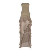 Chiffon Ruffle Kjole i Beige