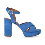 Denim Blue Hælsandal med Krydset Detalje