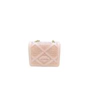 Pink Raffia Mini Taske med Stud Detaljer